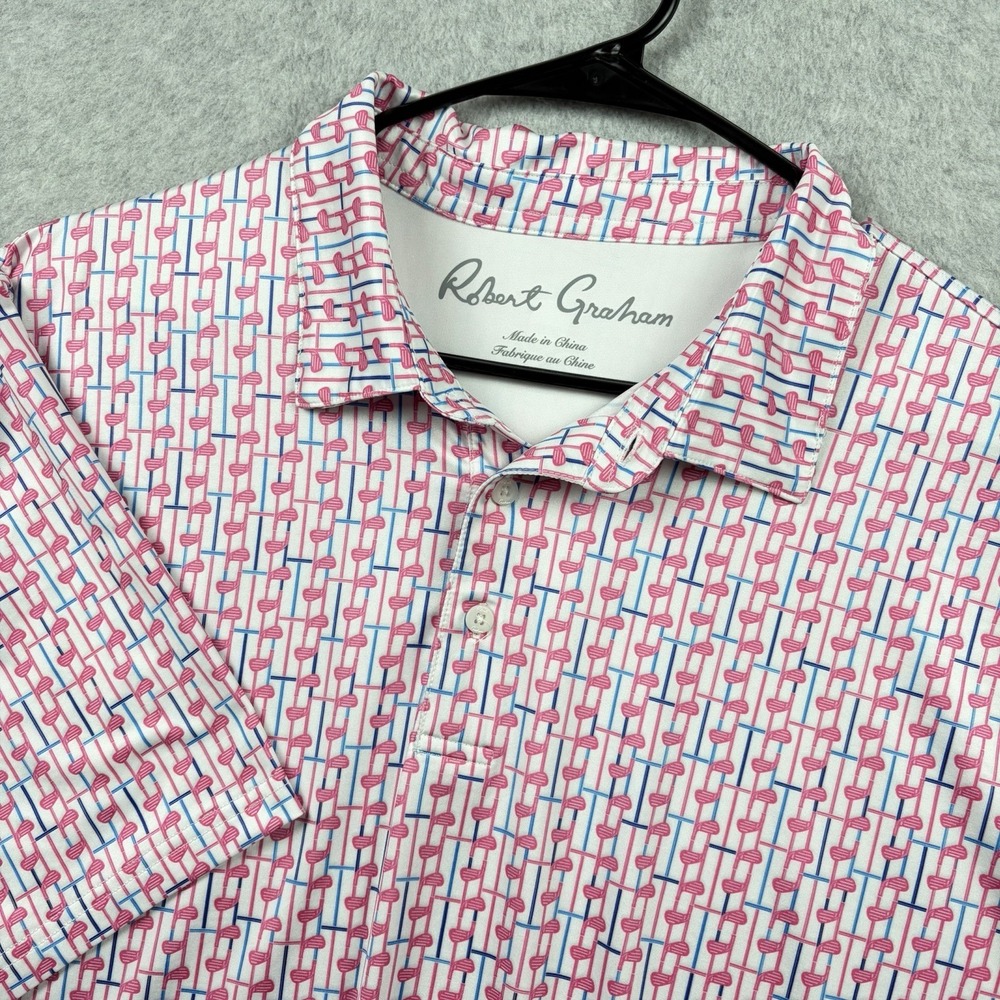 Robert Graham Polo Shirt Mens XL Golf Club Print AOP Performance Stretch Skull